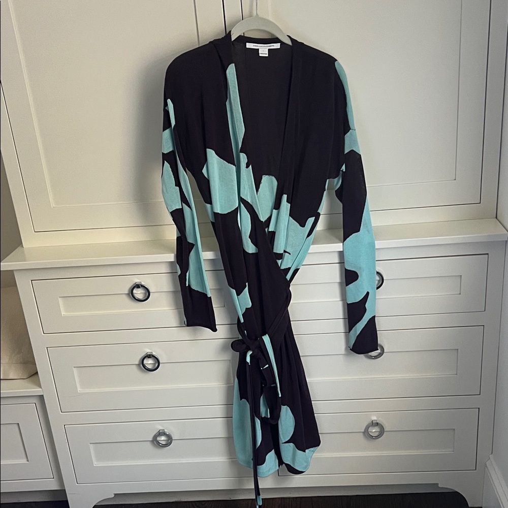 Deep purple & Aqua Abstract Wrap Dress